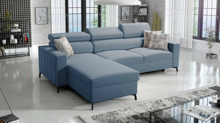 Ecksofa mit Schlaffunktion Savona blau links Bequemes und elegantes Ecksofa mit verstellbaren Kopfstützen Ziernaht 