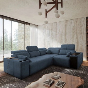 Ecksofa mit Schlaffunktion Tesalia II blau rechts Komfort-Ecksofa für Wohnzimmer mit verschiebbarer Rückenlehne Bettzeug-Container