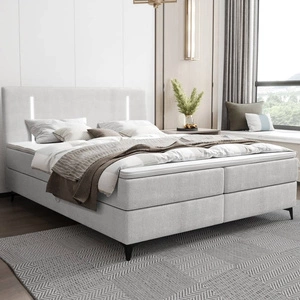 Boxspringbett Norco 180x200 grau Esche stilvolles Bett mit einem Speicher-Box Beleuchtung im Kopfteil fügt eine einzigartige Note