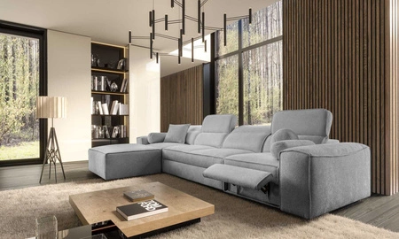 Ecksofa mit Schlaffunktion Viano XII Lux hellgrau linkshändiges Designer-Ecksofa für das Wohnzimmer mit komfortablem ausziehbarem Fußteil