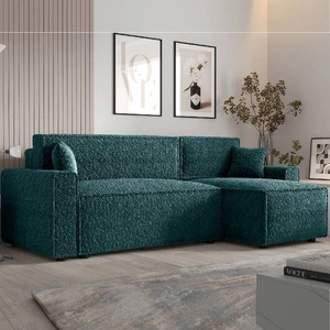 Ecksofa mit Schlaffunktion Brandon Bis türkis rechte Seite weicher Stoff mit charakteristischer Schlingenoberfläche Bettzeugbehälter