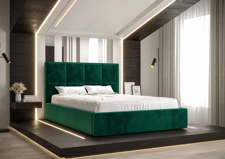 Polsterbett Aresa 140x200 mit Aufbewahrung Flaschengrün Modernes skandinavisches Stilbett mit bequemem Kopfteil