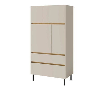 Regal Paguro 80 cm beige sand / Eiche geölt elegantes Design stabile hohe Beine Bücherregal mit Türen und Schubladen