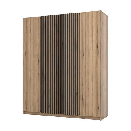 Kleiderschrank Kastano XIII 200 cm Eiche evoke modernes Design Metallkante Griffe Schranktür mit schwarzen Lamellen verziert