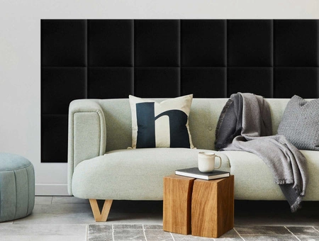 Gepolstertes Paneel Quadra 50x50 cm schwarz stilvolles Wandpaneel quadratischer Veloursstoff modisches Finish für jede Einrichtung