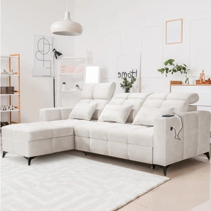 Ecksofa mit Schlaffunktion Laredo creme links komfortables und stilvolles Ecksofa mit Bettzeugcontainer