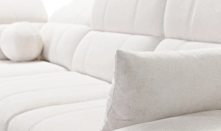 Ecksofa mit Schlaffunktion Penejos grau rechts elegantes Ecksofa mit Bettzeugablage bequem verstellbare Kopfstützen