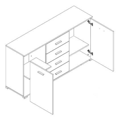 Kommode Sand 150 cm graphit modernes Möbeldesign Kommodenkanten mit speziellem ABS-Furnier bearbeitet