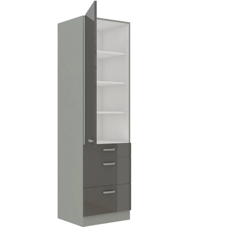 Küchenhochschrank Grau 60 DKS-210 3S 1F Küchencontainer mit Schubladen dampf-, hitze- und auslaufsicherer Schrank