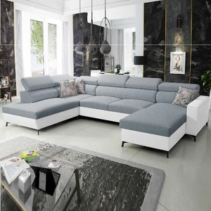 Ecksofa mit Schlaffunktion Savona VI arktisch blau / weiß rechts komfortables Ecksofa für das Wohnzimmer mit zwei Bettkästen