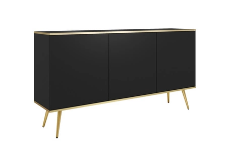 Kommode Luxury 160 cm schwarzer eleganter Design-Korpus mit goldener Zierleiste Kommode auf goldfarbenen Metallbeinen