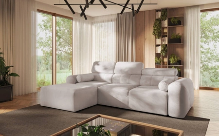 Ecksofa mit Schlaffunktion Cantare elfenbeinfarben links funktionelles und bequemes Ecksofa mit modernem Design Plüschstoff