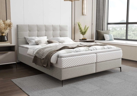 Boxspringbett Irvine 140x200 Esche grau Stilvolles Bett mit Bettzeugablage und hohem Kopfteil besticht durch sein elegantes Design