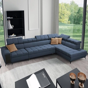 Ecksofa mit Schlaffunktion Bolmso XI blau rechte Seite stilvolles Design Ecksofa mit Schublade und Bettzeugcontainer