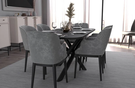 Lyon Tisch 90x185 cm portland ash / schwarz stilvoller Esstisch auf Designer-Spinnenbeinen höhenverstellbar