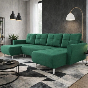 Ecksofa mit Schlaffunktion Felicie U Flasche grün stilvolles und elegantes Ecksofa das zu den skandinavischen Stilrichtungen passt