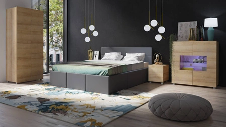 Nachttisch mit Schubladen Apulia Eiche gold mit Aufhängemöglichkeit minimalistisches Design einfache Form idealer Nachttisch