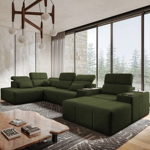Ecksofa mit Schlaffunktion Tesalia V grün rechts Komfort-Ecksofa mit Schublade und Schiebefunktion der Rückenlehne