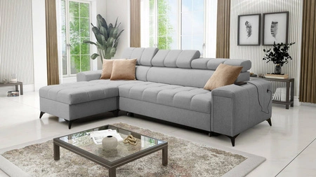 Ecksofa mit Schlaffunktion Bolmso grau linkes Ecksofa mit zwei Bettkästen praktische Schublade in der Seite des Möbels