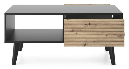 Möbelset Saipan Schwarz / Eiche Artisan Modernes Design funktionale Wohnzimmerwand für das Wohnzimmer oder den Tagesraum dekorative geriffelte Verzierung