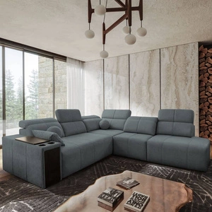 Ecksofa mit Schlaffunktion Tesalia IX grau rechte Seite modernes Design komfortable Schiebelehne Schublade in der Seite des Möbels