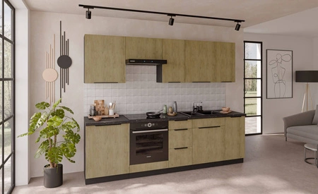 Küchenmöbel-Set Crotone 260 cm elegante Küchenschränke in dezenten und natürlichen Farben Griffe mit Metallkante