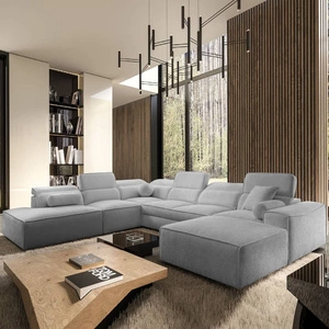 Ecksofa mit Schlaffunktion Viano X hellgrau rechts Design Ecksofa für Wohnzimmer im modernen Stil verstellbare Kopfstützen