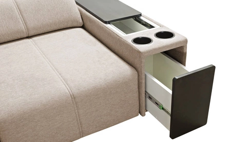 Ecksofa mit Schlaffunktion Tesalia XII braun links modernes Design komfortable Schiebelehne Schublade in der Seite des Möbels