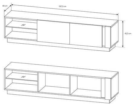 TV Schrank Adria 187 cm glänzend weiß / Eiche grandson modernes Design und griffloses Türöffnungssystem