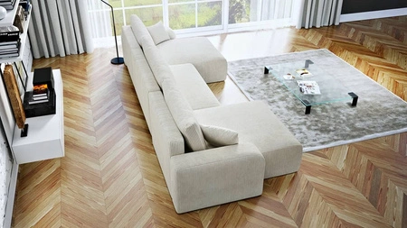 Ecksofa mit Schlaffunktion Fiesta U XL beige elegantes Ecksofa für Wohnzimmer mit Bettzeugablage Cordstoff