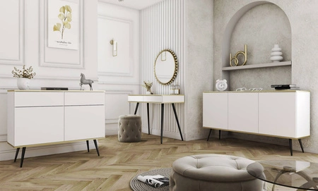 Schubladenkommode Luxury 107 cm weiß modernes Design Wohnzimmer Kommode Körper mit Gold trim schwarzen Metallbeinen gekrönt