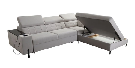 Ecksofa mit Schlaffunktion Belvi III oliv rechts bequemes und elegantes Ecksofa für das Wohnzimmer mit praktischem Stauraum an der Seite