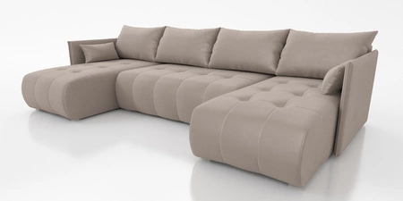 Ecksofa mit Schlaffunktion Selva U hellbeige Ein interessantes Ecksofa aus Stoff mit Plüschoberfläche