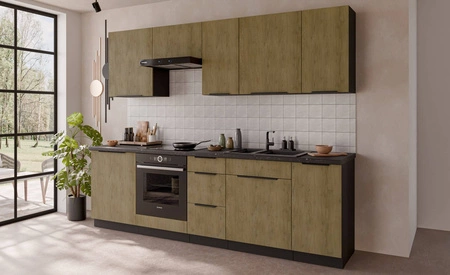 Küchenmöbel-Set Crotone 260 cm elegante Küchenschränke in dezenten und natürlichen Farben Griffe mit Metallkante