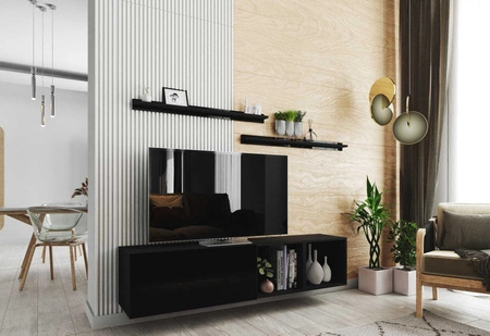 RTV-Hängeschrank Astros 172 cm schwarz / schwarz glänzend mit Einlegeböden Minimalistisches und elegantes Design, das sich in jede Einrichtung einfügt 