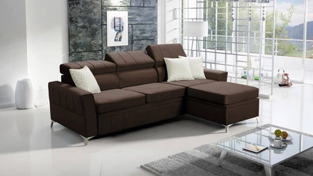 Ecksofa mit Schlaffunktion Rava braun rechts Samt komfortables und funktionelles Ecksofa mit verstellbaren Kopfstützen