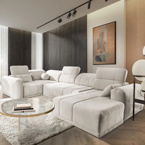 Ecksofa mit Schlaffunktion Cetara IV creme rechte Ecke stilvolles Design mit verschiebbaren Rückenlehnen zwei Bettzeugkästen