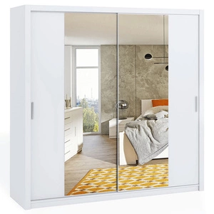 Verspiegelter Schiebeschrank Rico 220 cm weißes Funktionsmöbel im klassischen Stil Kleiderschrank für das Schlafzimmer oder den Flur