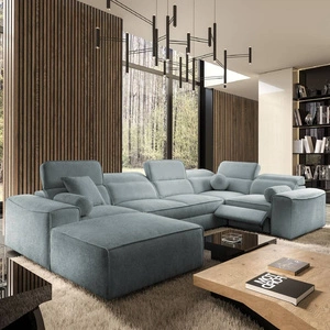 Ecksofa mit Schlaffunktion Viano IV Lux grau-blau Design-Ecksofa links mit ausziehbarem Fußteil großes Bettzeugfach