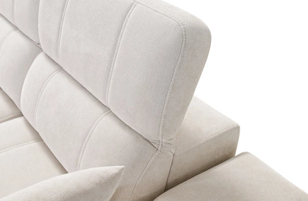 Ecksofa mit Schlaffunktion Penejos IX lachsfarbe links stilvolles Ecksofa mit Bettzeugcontainern komfortable verstellbare Kopfstützen