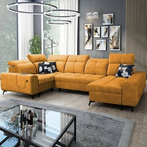 Buffalo IV Ecksofa mit Schlaffunktion gelb rechte Ecke stilvolles Sofa mit zwei Bettcontainern Velourstoff