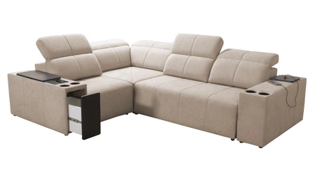 Ecksofa mit Schlaffunktion Tesalia II mint links bequemes Ecksofa für das Wohnzimmer mit verschiebbarer Rückenlehne Bettzeugcontainer