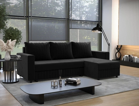 Ecksofa mit Schlaffunktion Pasco schwarz rechte Ecke Klassisches Ecksofa, das in jede Einrichtung passt Ziernähte