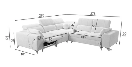 Ecksofa mit Schlaffunktion Penejos III Lux blau links bequemes Ecksofa für Wohnzimmer mit ausziehbarem Fußteil Bettwäschecontainer