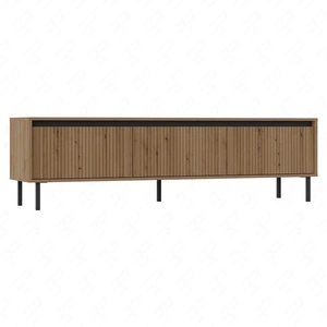 RTV-Schrank Osaka 179 cm Eiche evoke / schwarz in trendigen Farben, ideal für Innenräume im japanischen Stil, geschmackvolle geriffelte Front