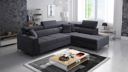 Ecksofa mit Schlaffunktion Nausa III graphit rechte Ecke Samt stilvolles bequemes Ecksofa verstellbare Kopfstützen Bettzeugcontainer