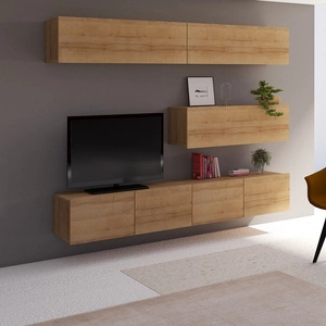 Apulia VIII Schrankwand Eiche gold Eine besonders stilvolle Schrankwand mit schlichten Möbelstücken, die sich in jede Einrichtung einfügt