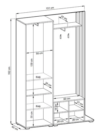 Garderobe Aspen 131 cm Weiß Garderobe mit dekorativen Lamellen in Eiche Artisan Farbe Funktionale und praktische Garderobe für den Flur