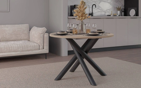 Runder Tisch Lyon 110 cm Eiche lindberg / schwarz Designer-Esstisch auf Metallspinnenbeinen höhenverstellbar