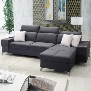 Ecksofa mit Schlaffunktion Elgin graphite rechtes Ecksofa mit verstellbaren Kopfstützen praktische Schubladen in den Möbelseiten